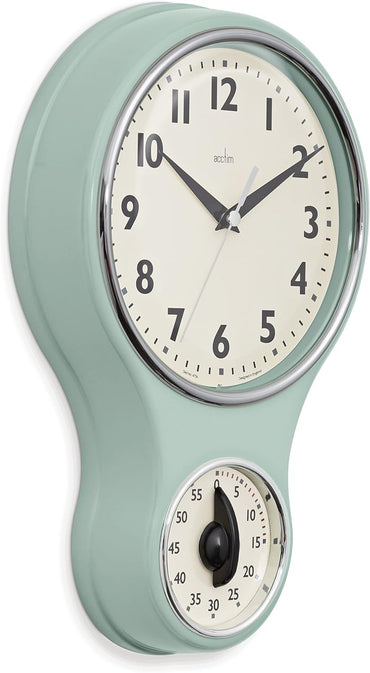 KITCHENTIME RETRO WALL CLOCK WITH TIMER SAGE