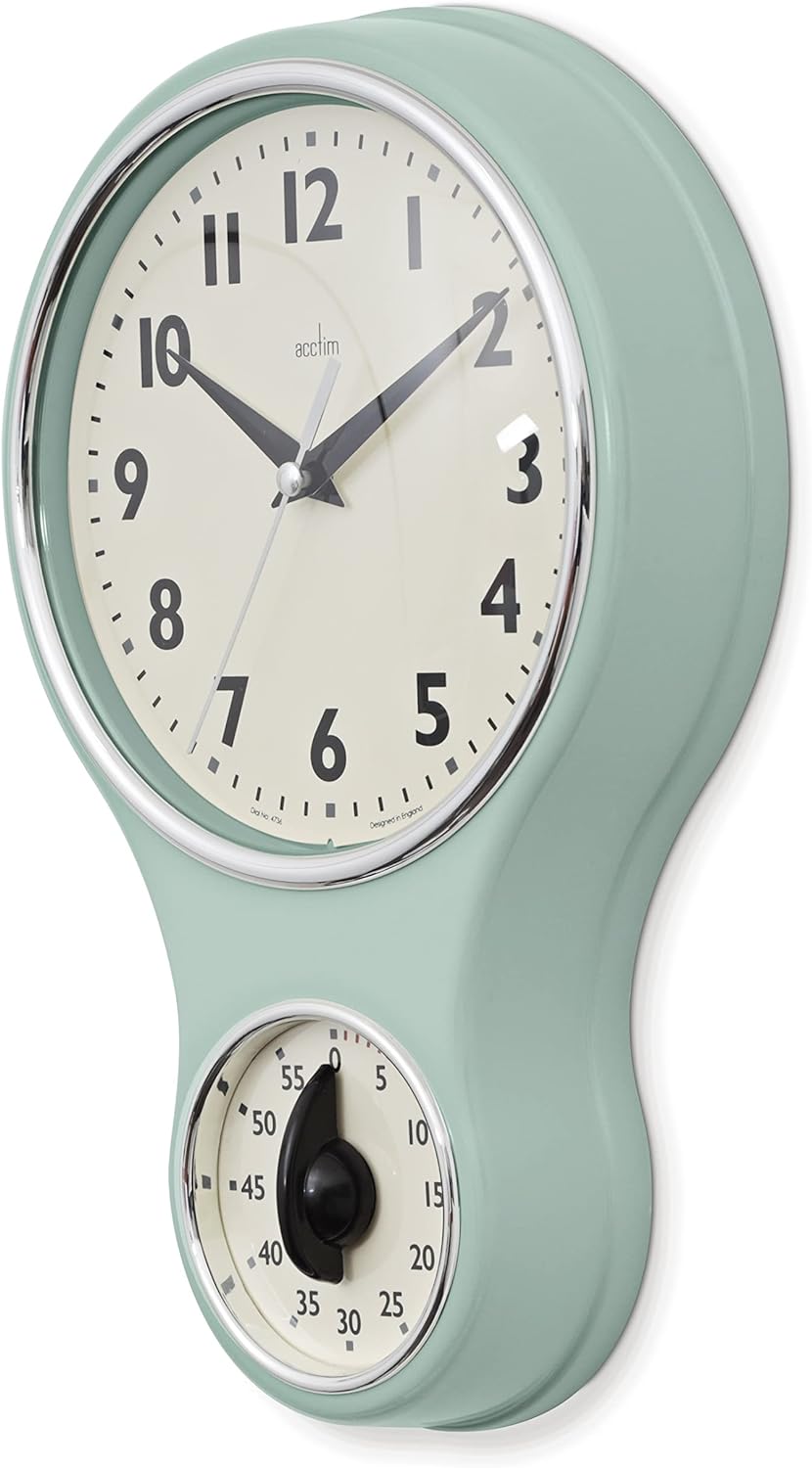 KITCHENTIME RETRO WALL CLOCK WITH TIMER SAGE