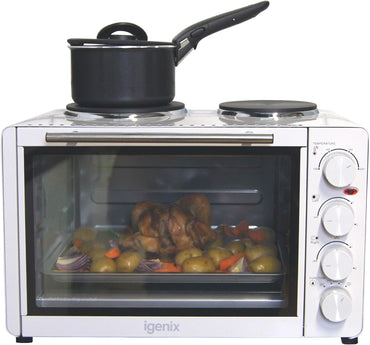 30 LITRE MINI OVEN WITH DOUBLE HOTPLATES WHITE