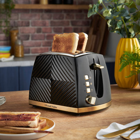 2 SLICE GROOVE TOASTER BLACK W BRUSHED GOLD