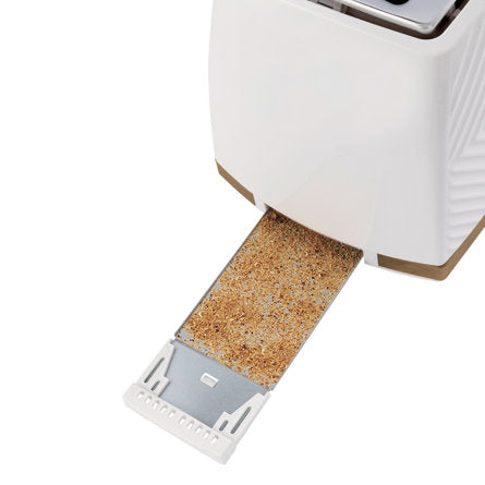 2 SLICE GROOVE TOASTER WHITE W BRUSHED GOLD