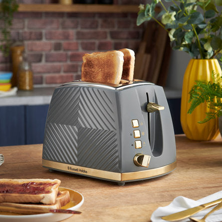 2 SLICE GROOVE TOASTER GREY W BRUSHED GOLD