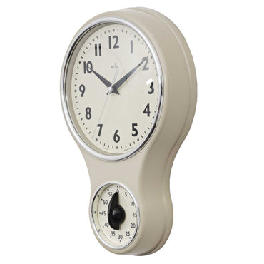 KITCHENTIME RETRO WALL CLOCK WITH TIMER CREAM