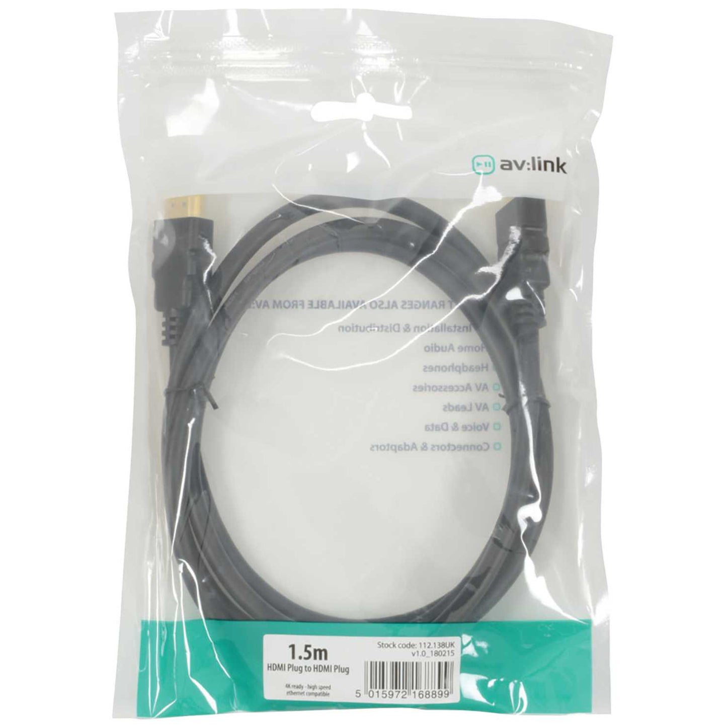1.5M HIGH SPEED HDMI LEAD ETHERNET
