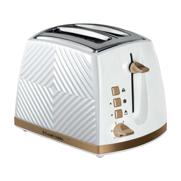 2 SLICE GROOVE TOASTER WHITE W BRUSHED GOLD