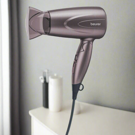 TRAVEL HAIR DRYER WITH FOLDING HANDLE
