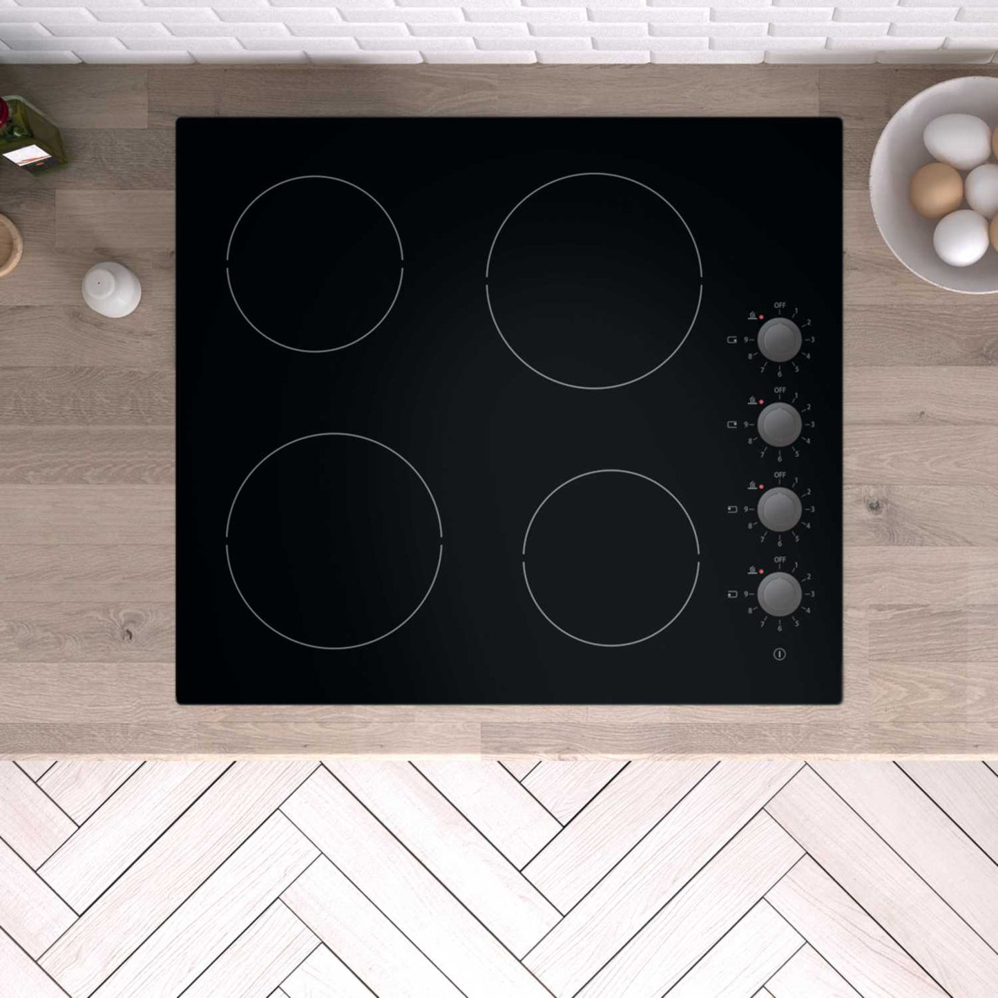 60CM 4 ZONE CERAMIC HOB WITH DIAL CONTROL BLACK