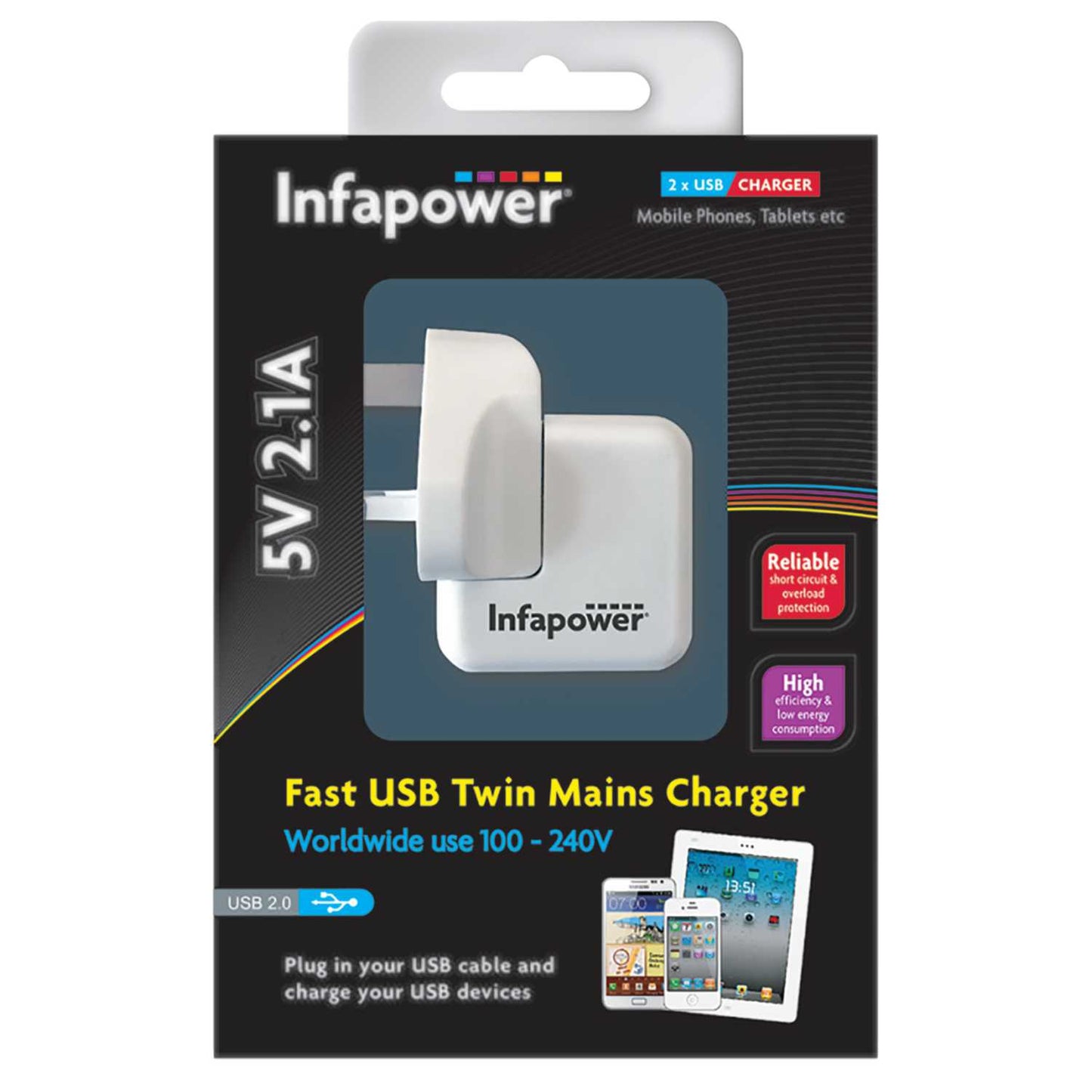 INFAPOWER 5V USB TWIN MAINS CHARGER WHITE