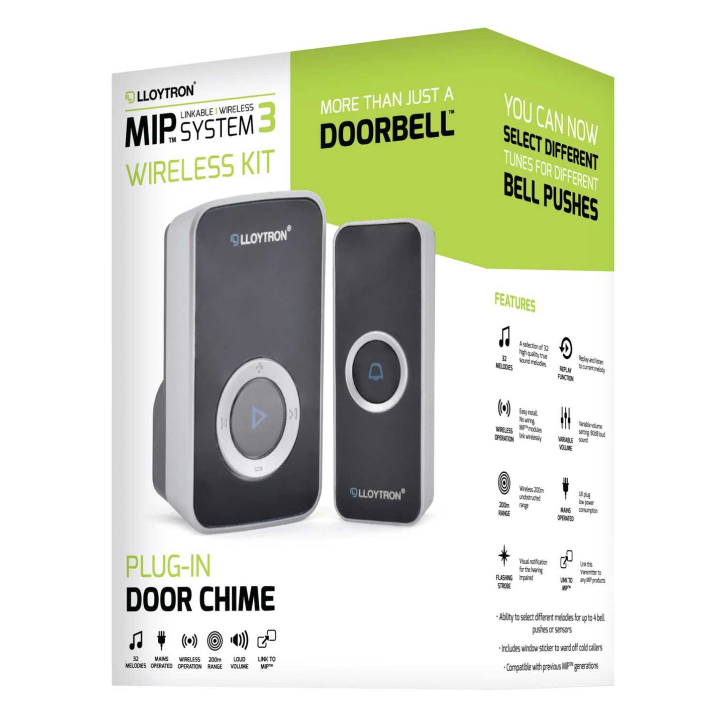 MIP3 200M PLUG IN WIRELESS DOORBELL KIT BLACK