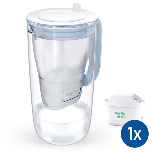 2.5L GLASS WATER FILTER JUG LIGHT BLUE 1 CARTRIDGE