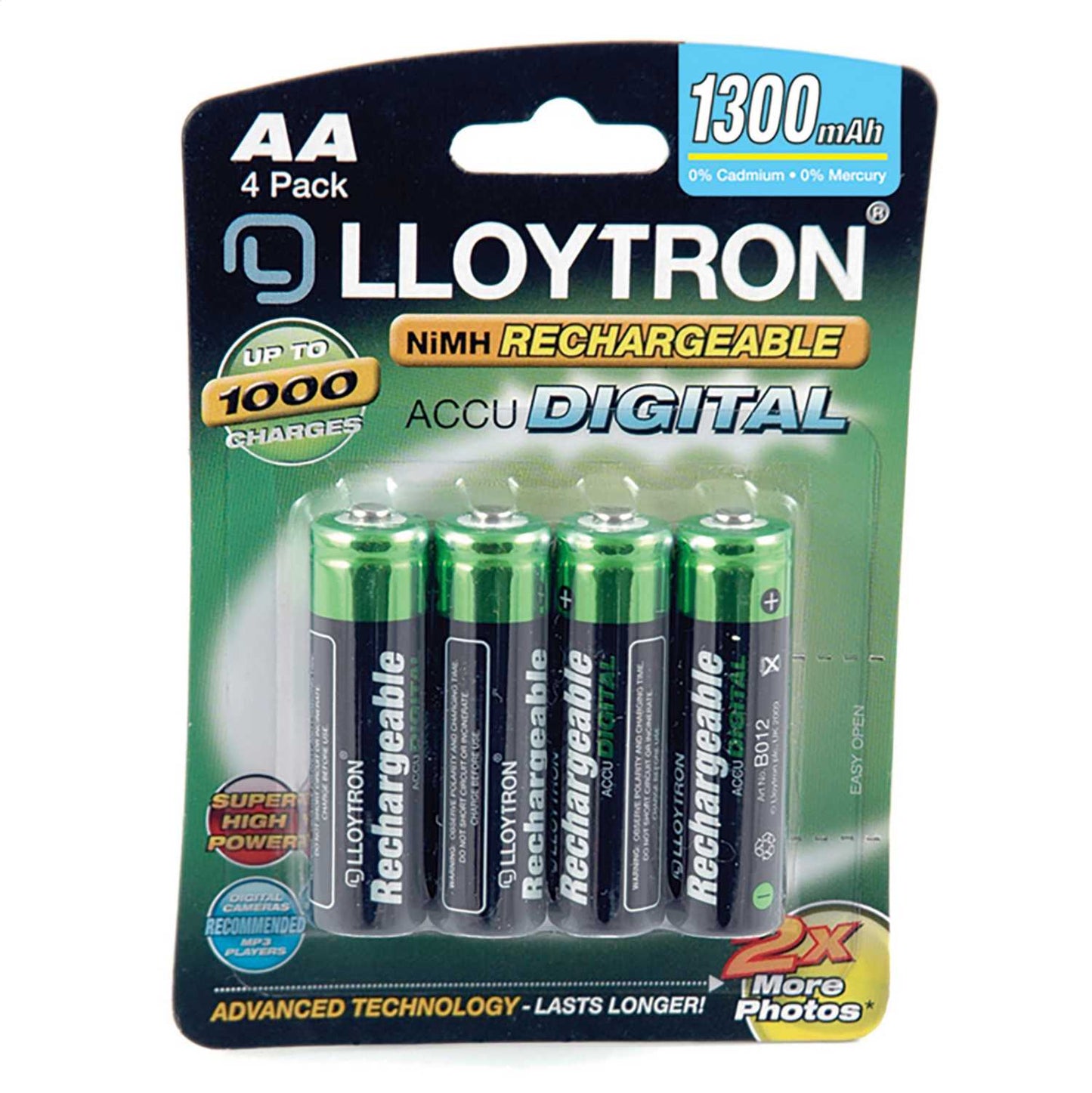 AA 1300MAH DIGITAL RECHARGEABLE BATTERIES 4PK